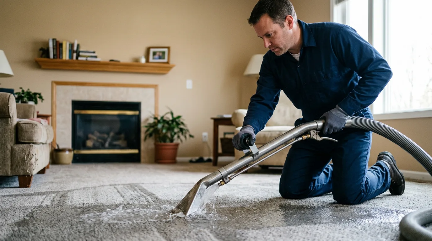 Water damage restoration technician working near Conway Springs, KS